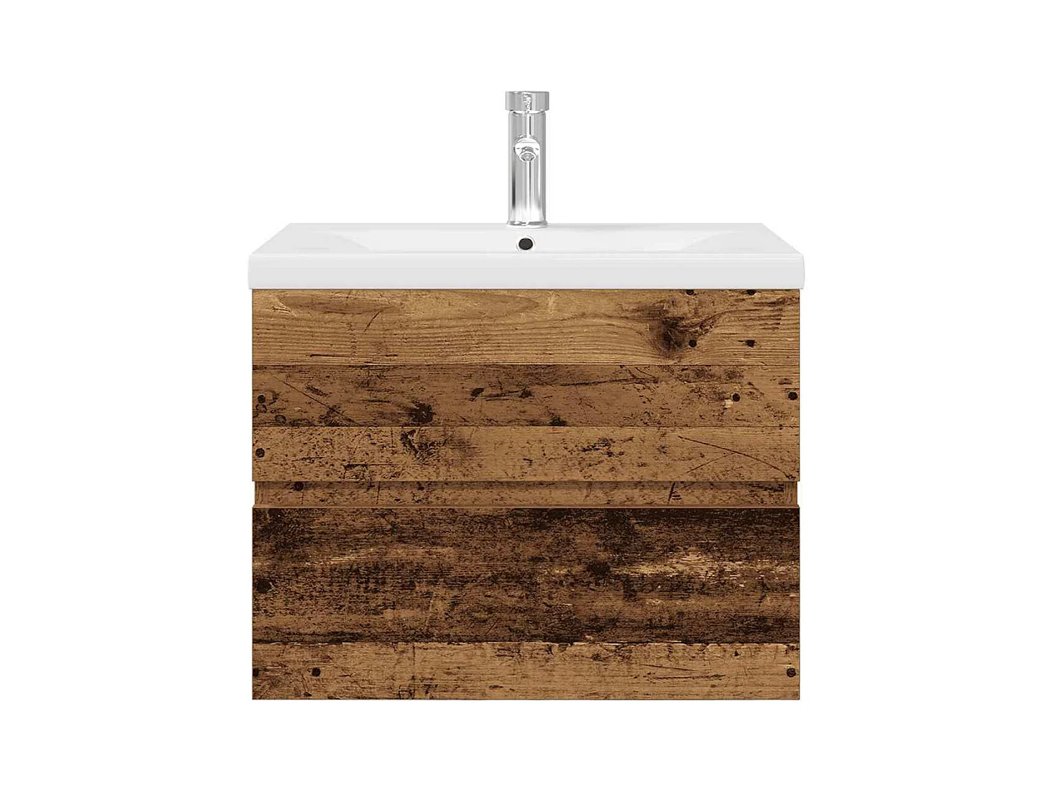 Meuble lavabo avec bassin et robinet intégrés vieux bois