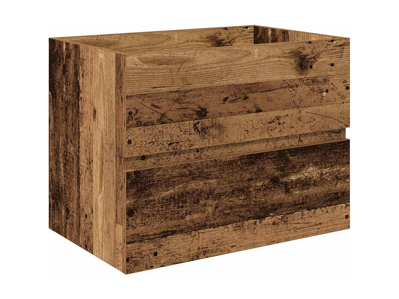 Mobile lavabo con vasca integrata e rubinetto in legno vecchio