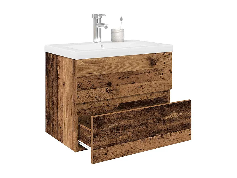 Meuble lavabo avec bassin et robinet intégrés vieux bois