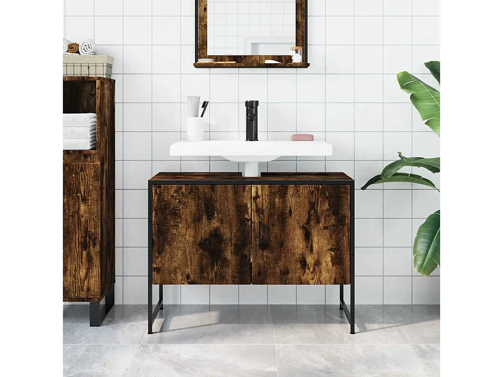 Mueble de baño para lavabo de madera de ingeniería de roble ahumado