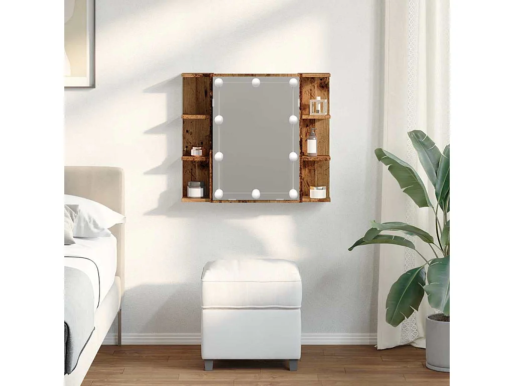Mobiletto a specchio con LED legno vecchio 70x16,5x60 cm