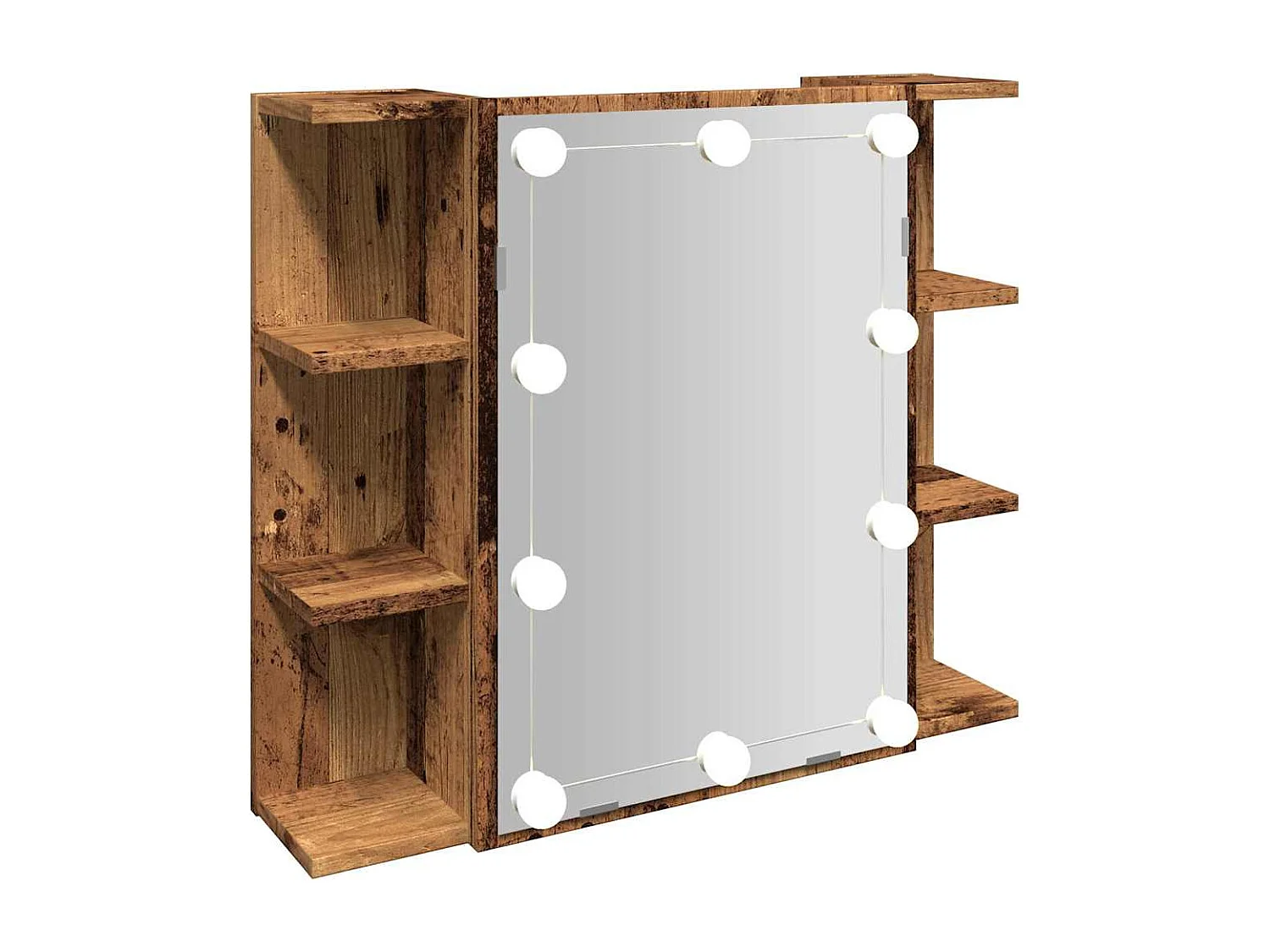 Mobiletto a specchio con LED legno vecchio 70x16,5x60 cm