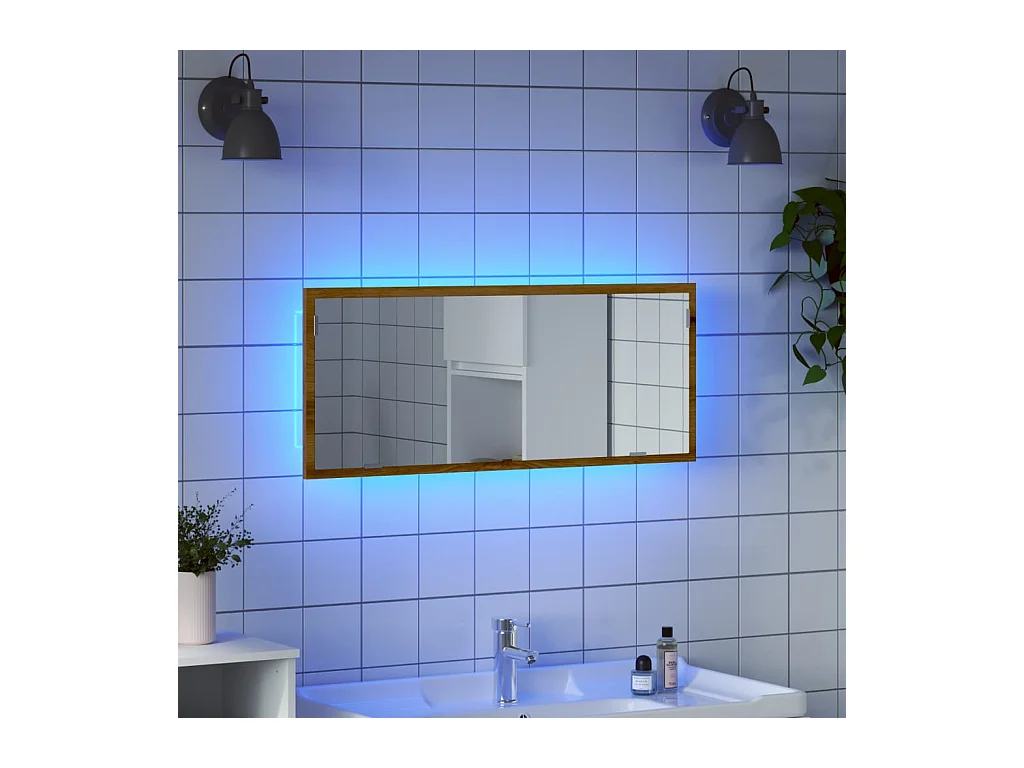 Miroir de salle de bain à LED chêne artisanal bois d'ingénierie