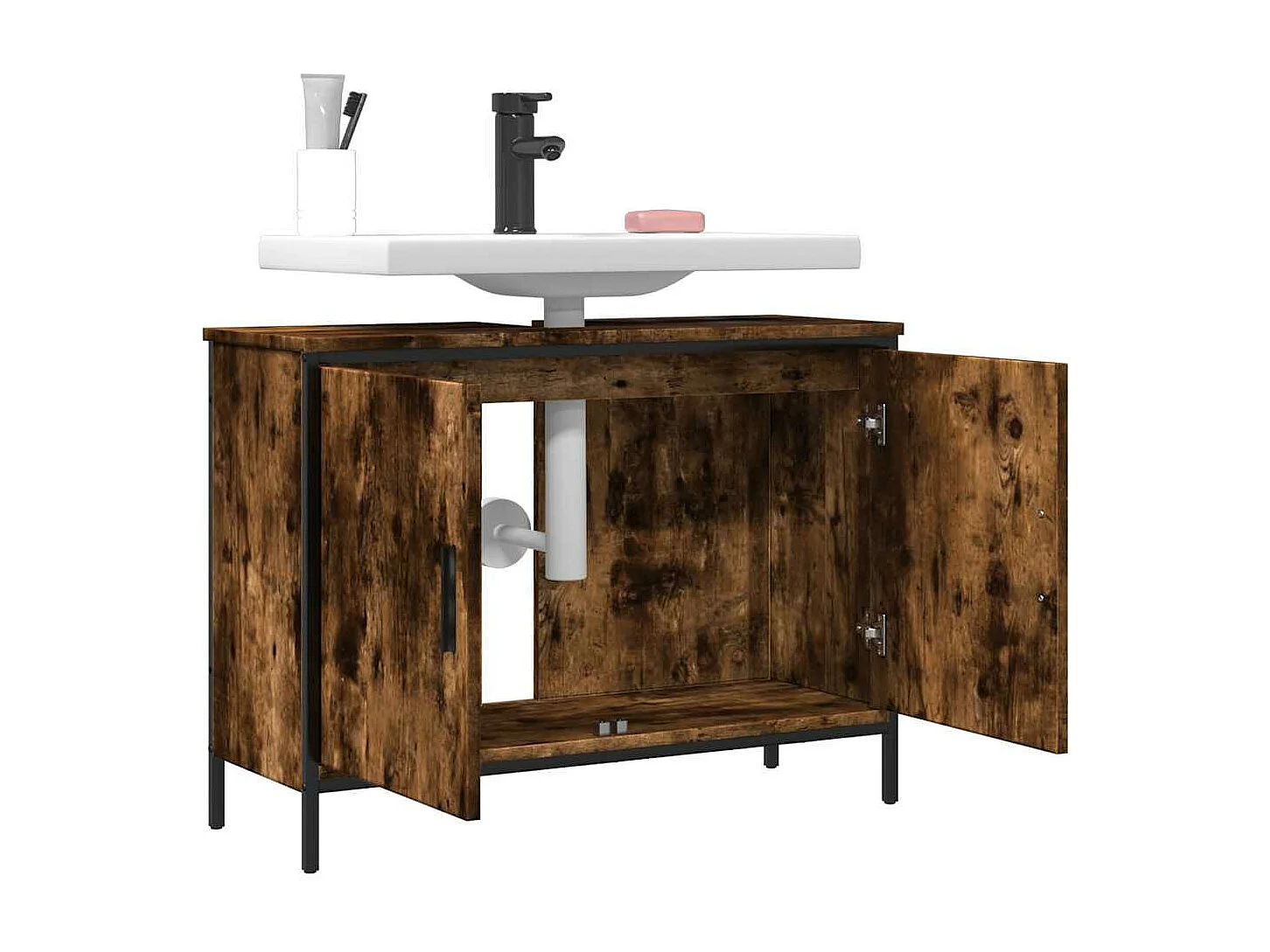 Armoire lavabo de salle de bain chêne fumé 80x30x60 cm