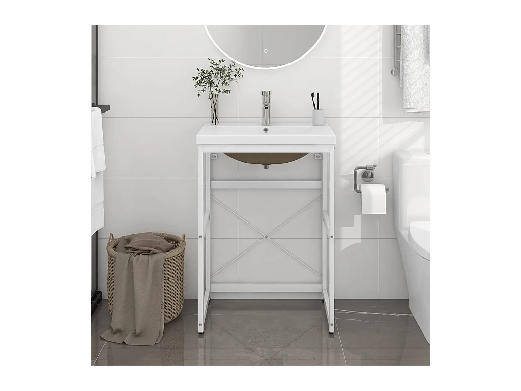 Cadre de lavabo de salle de bain vasque à encastrer Blanc Fer