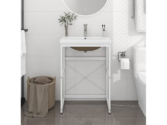 Cadre De Lavabo De Salle De Bain Vasque à Encastrer Blanc Fer Vidaxl 84643502