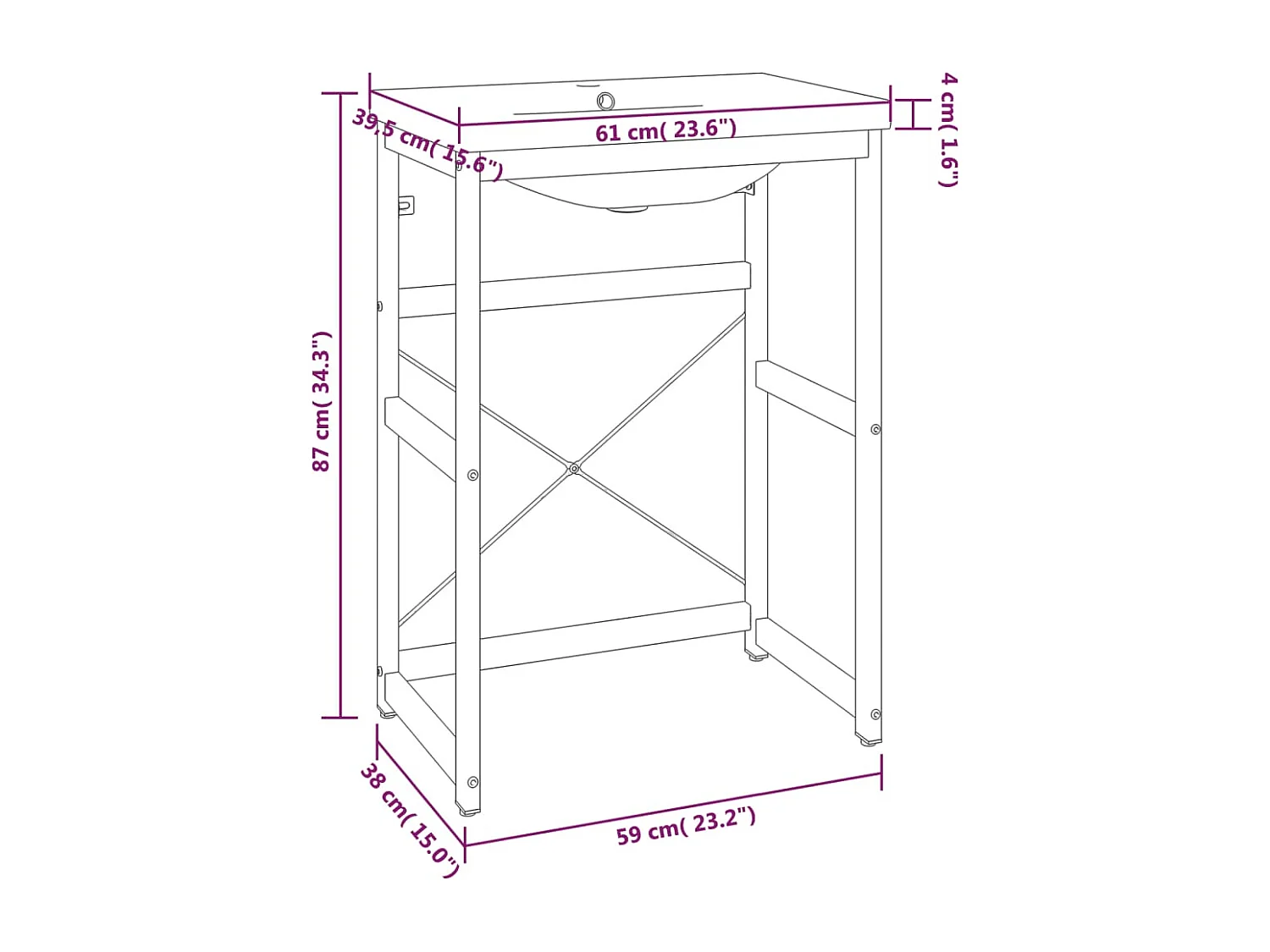 Cadre de lavabo de salle de bain vasque à encastrer Blanc Fer