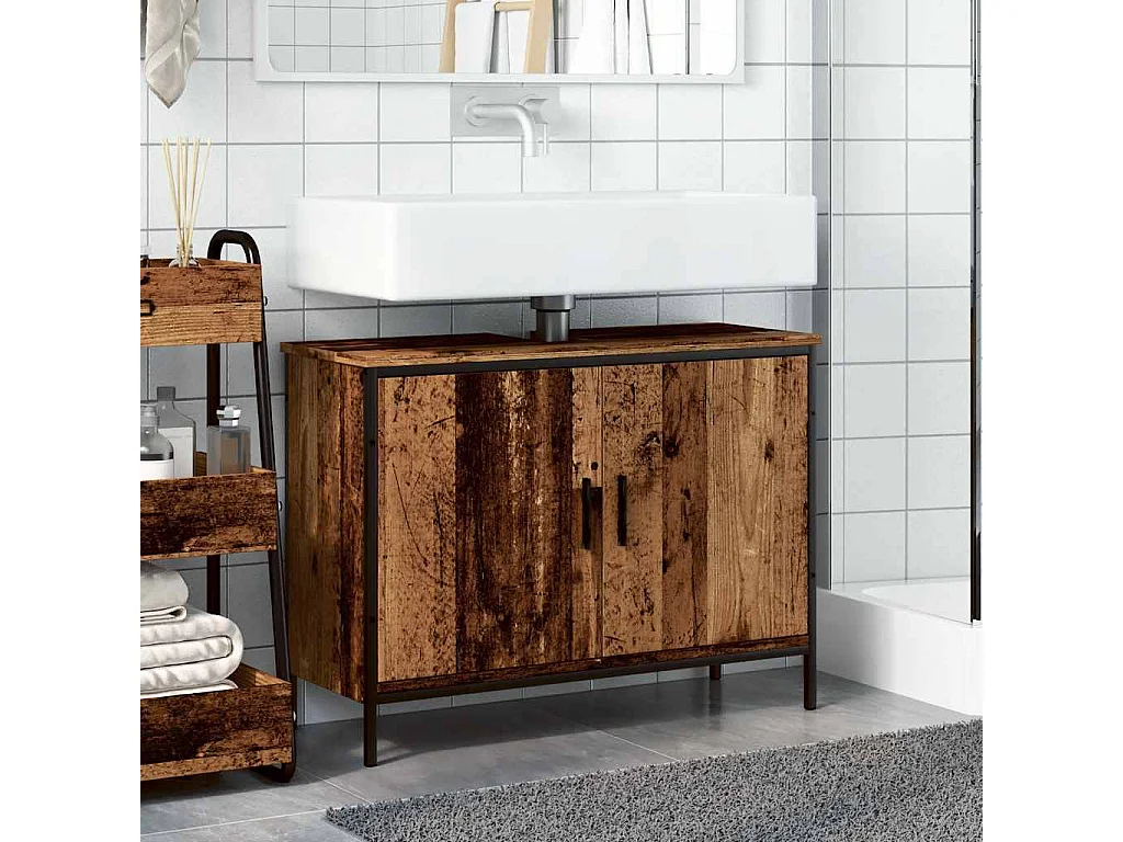 Mobile lavabo in legno antico 80x30x60 cm in legno ingegnerizzato