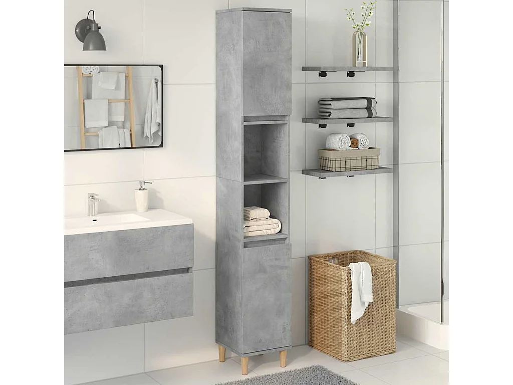 Armoire de salle de bain gris béton 30x30x190 cm