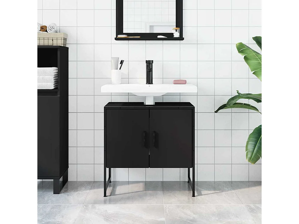 Móvel de lavatório de casa de banho preto 60x33x60 cm