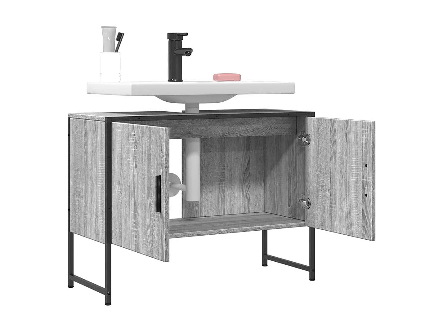 Armoire lavabo de salle de bain sonoma gris bois d'ingénierie