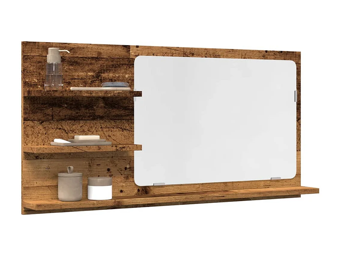 Mueble de baño con espejo de madera vieja de ingeniería de madera