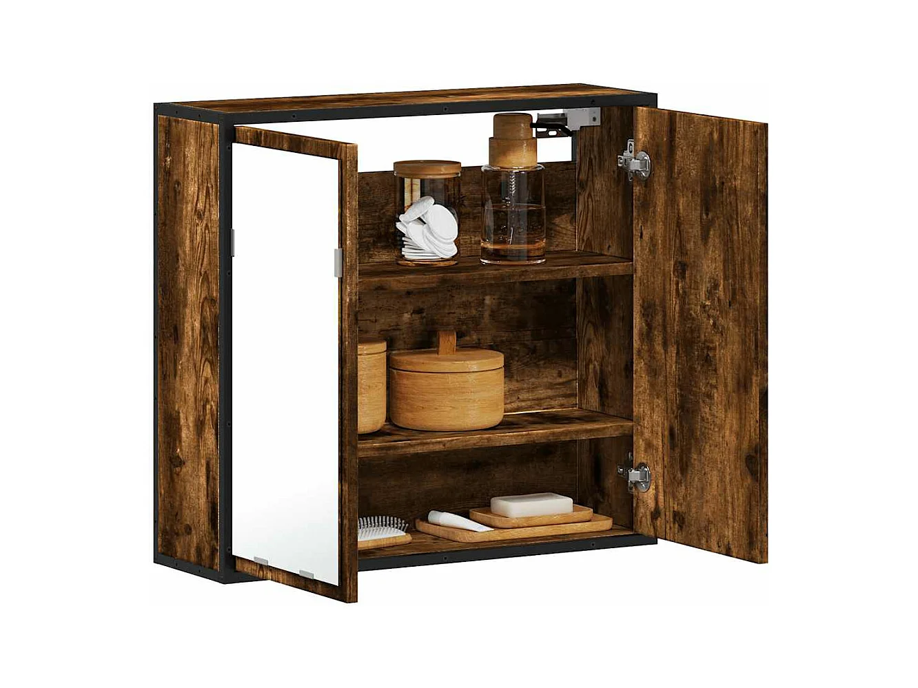 Armoire à miroir de salle de bain chêne fumé bois d’ingénierie