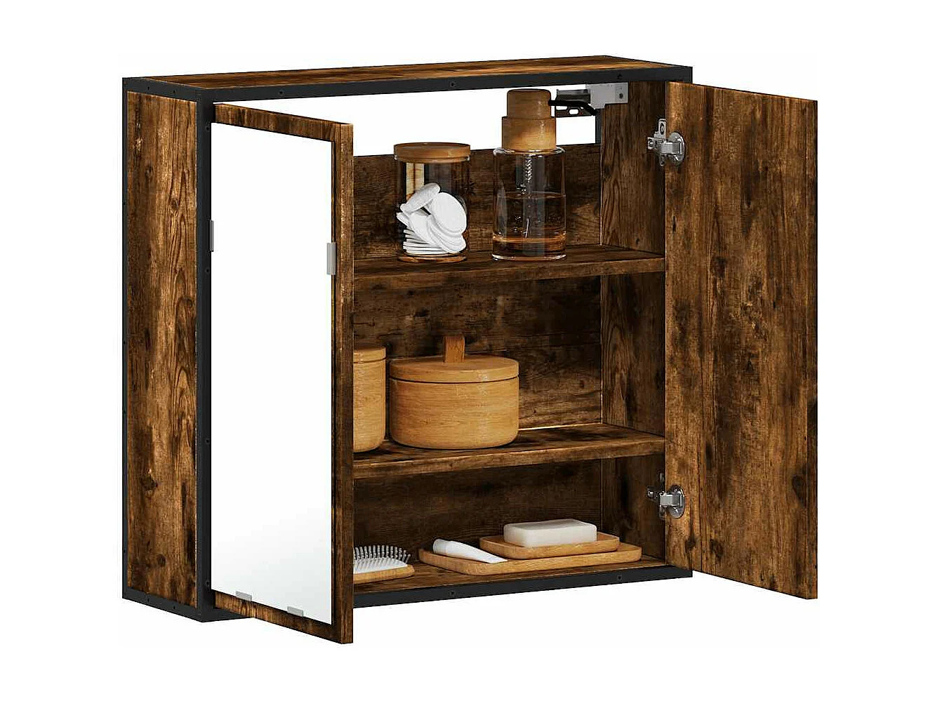 Armoire à miroir de salle de bain chêne fumé bois d’ingénierie