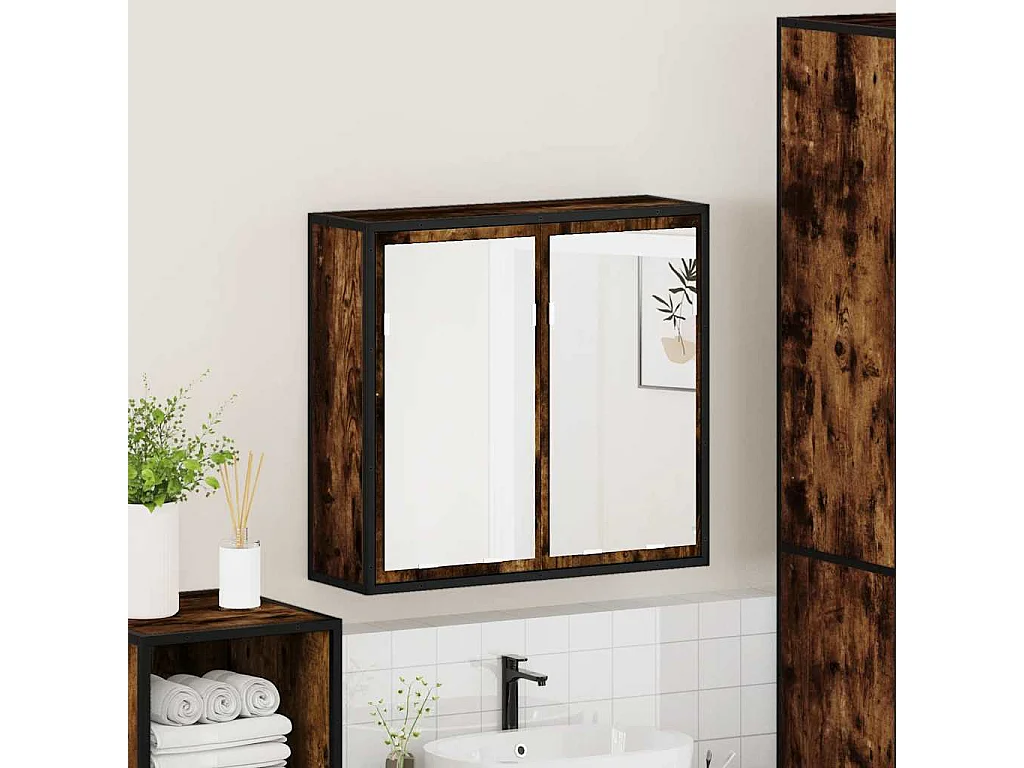 Armoire à miroir de salle de bain chêne fumé bois d’ingénierie