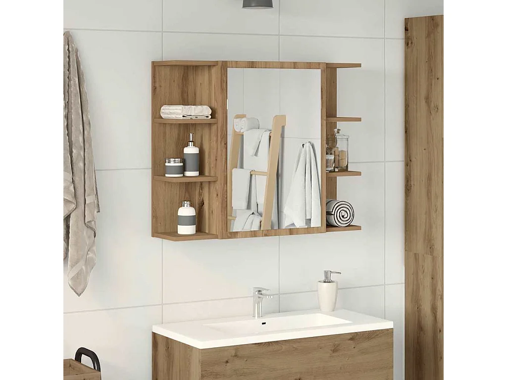 Mueble de baño con espejo roble craft 80x20,5x64 cm