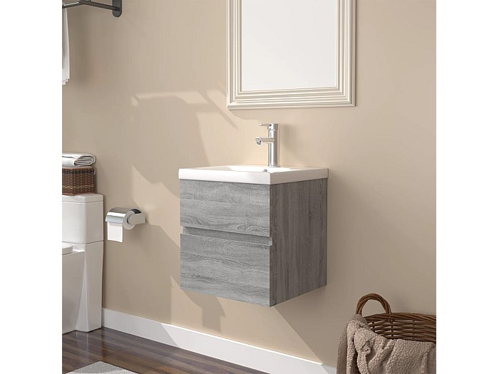 Armadietto Mobile Bianco Grigio 4 Cassetti 1 Anta Legno 70x60x30