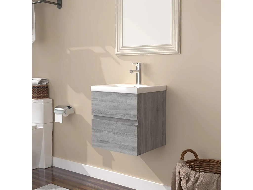 Mobile lavabo in legno ingegnerizzato grigio Sonoma con lavabo integrato