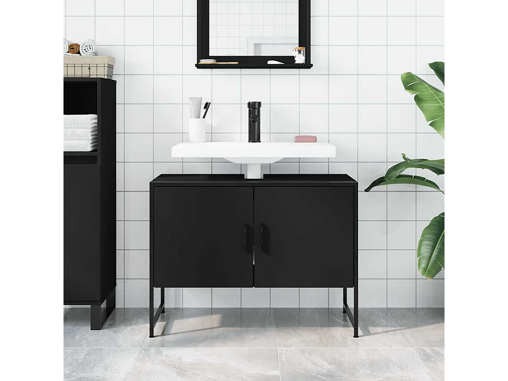 Armoire lavabo de salle de bain noir 80x33x60cm bois ingénierie