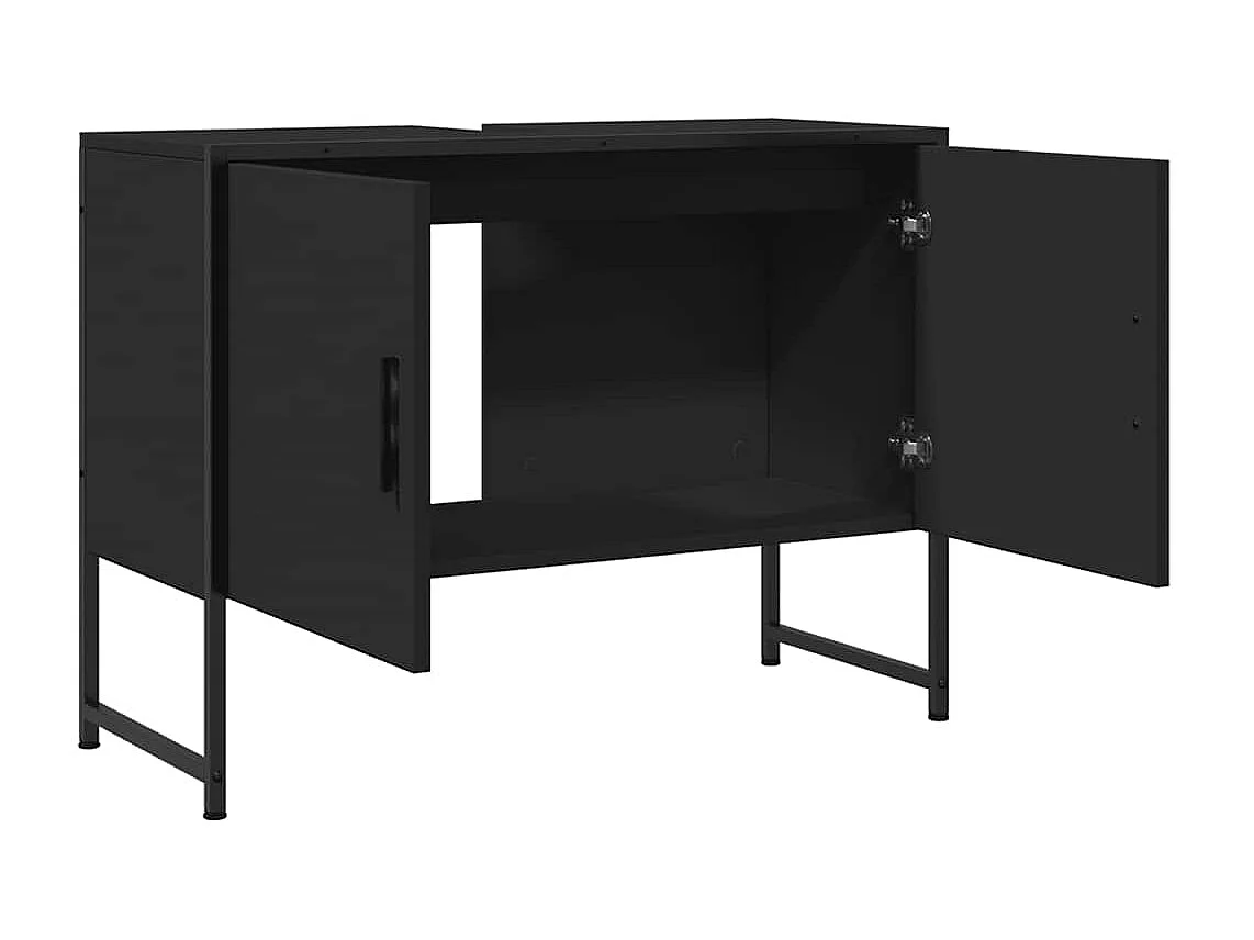 Armoire lavabo de salle de bain noir 80x33x60cm bois ingénierie