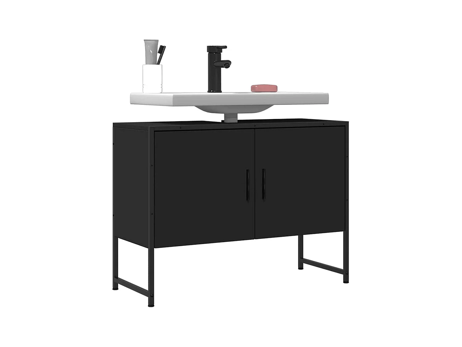 Mueble de baño de madera maciza de haya negra 80x33x60cm
