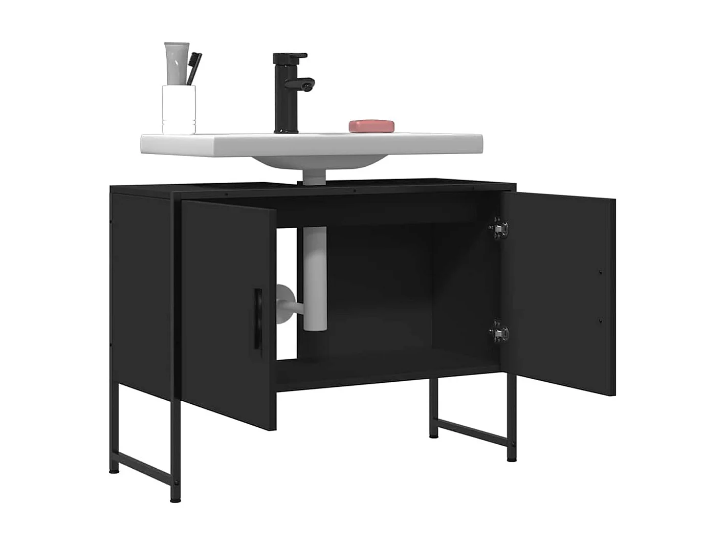 Mueble de baño de madera maciza de haya negra 80x33x60cm