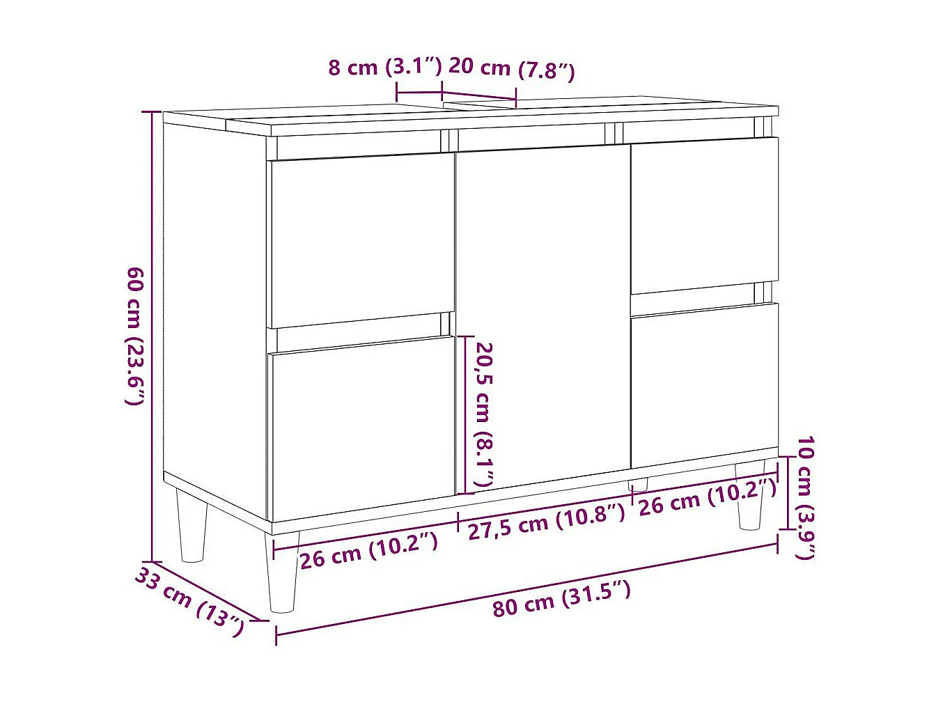 Meuble d'évier gris béton 80x33x60 cm bois d'ingénierie
