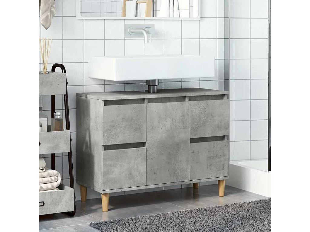 Mueble lavabo gris hormigón 80x33x60 cm madera de ingeniería