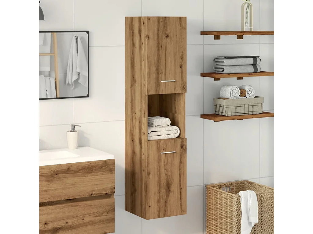 Armoire de salle de bain suspendue chêne artisanal 30x30x130 cm