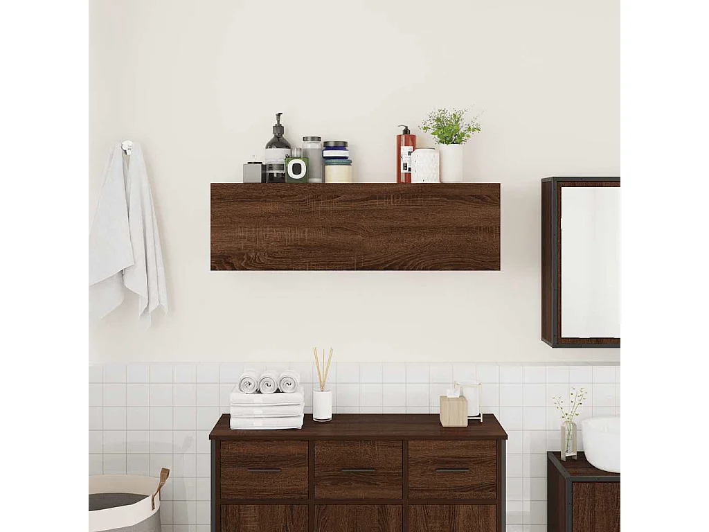 Mueble de baño de pared roble marrón 100x25x30cm madera de ingeniería