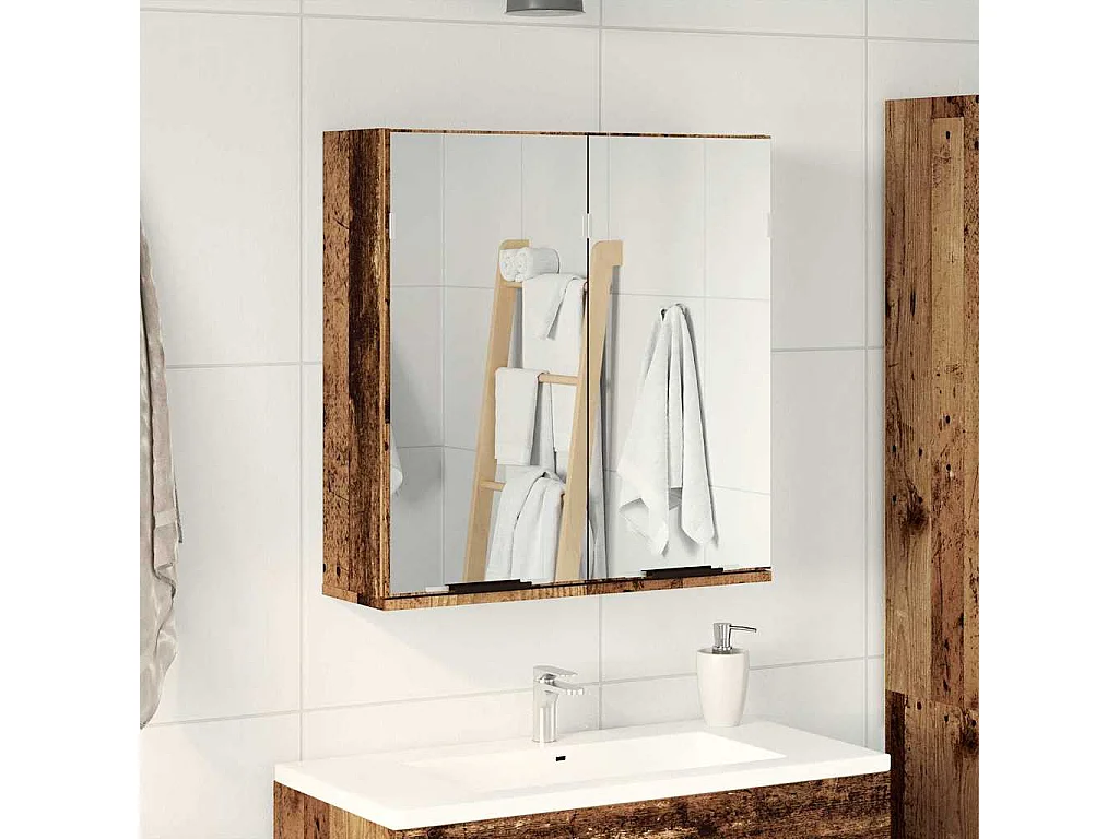 Armoire à miroir de salle de bain vieux bois 64x20x66,5 cm
