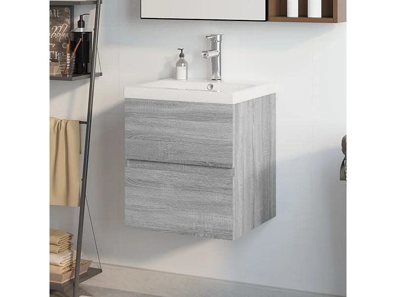 Meuble lavabo avec bassin intégré Sonoma gris Bois d'ingénierie