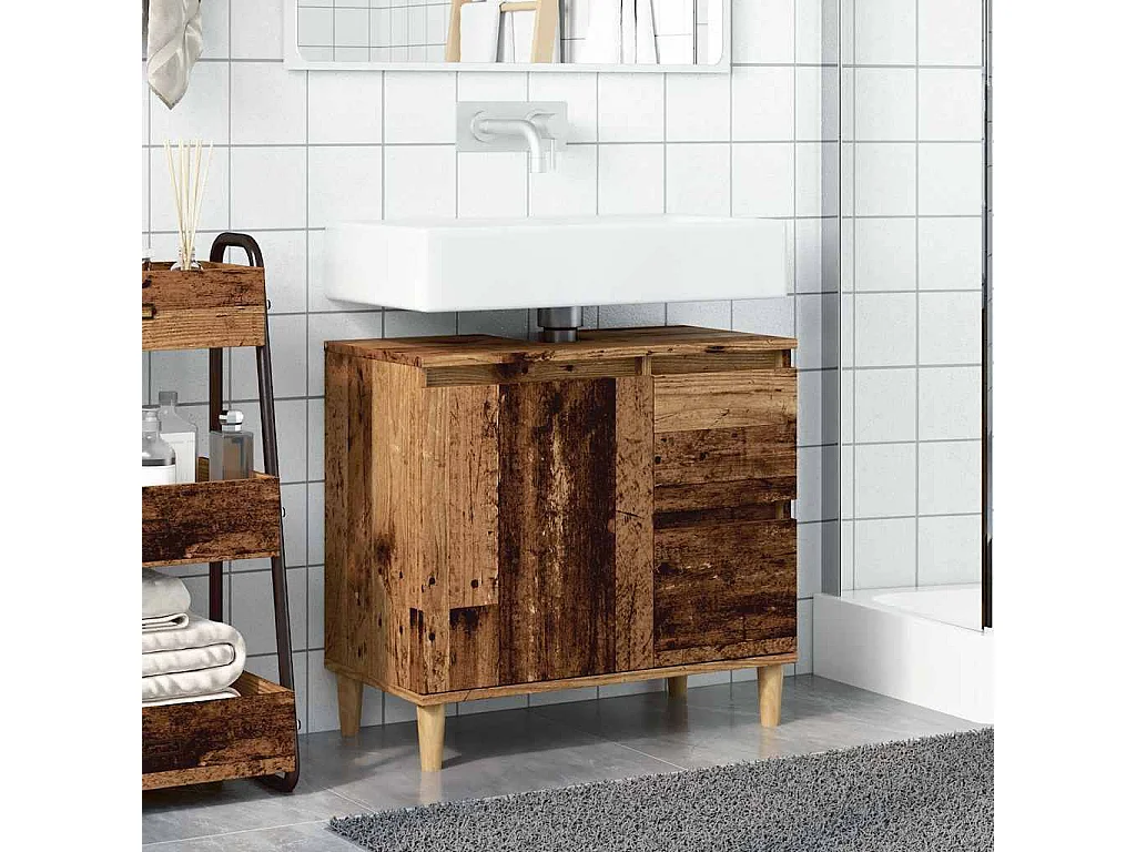 Armoire lavabo vieux bois 65x33x60 cm bois d'ingénierie