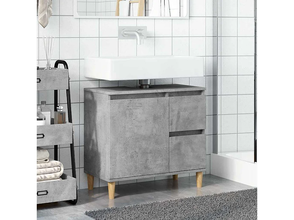 Betongrauer Waschbeckenunterschrank 65x33x60 cm Holzwerkstoff