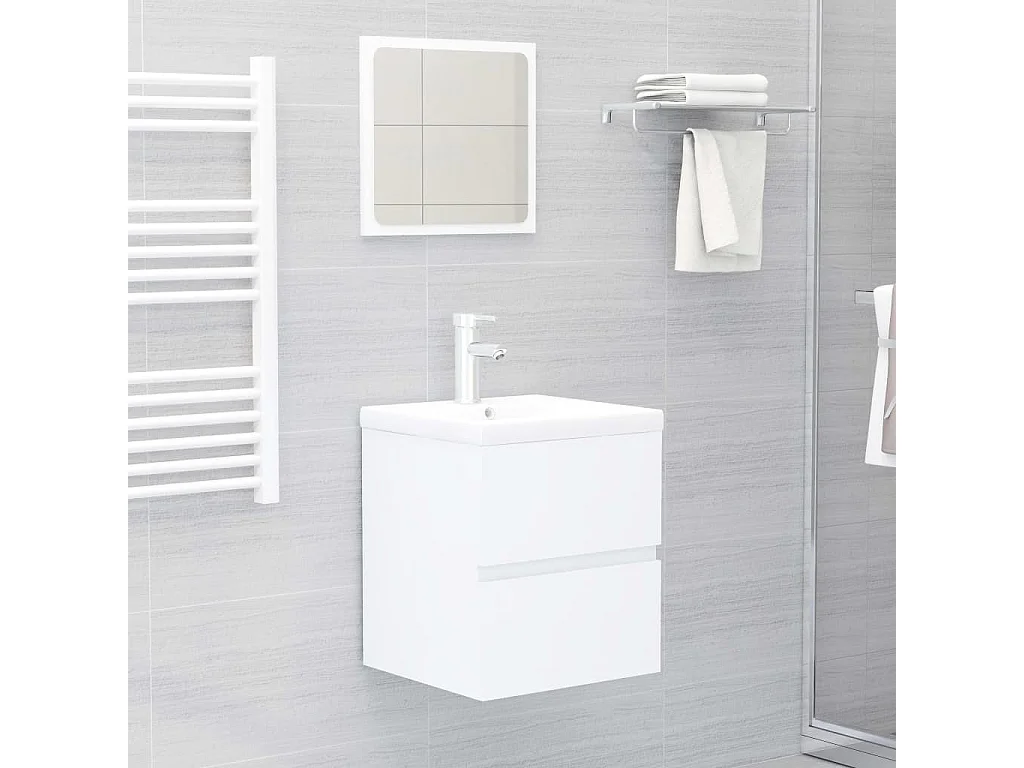 Armoire d'évier avec lavabo intégré blanc bois d'ingénierie