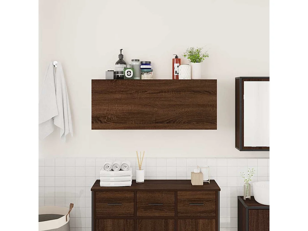 Mueble de baño de pared roble marrón 100x25x40cm madera de ingeniería