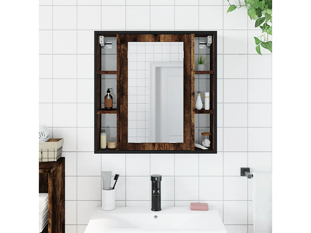 Armoire à miroir de salle de bain chêne fumé bois d’ingénierie