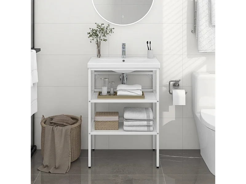 Cadre de lavabo de salle de bain Blanc 59x38x83 cm Fer