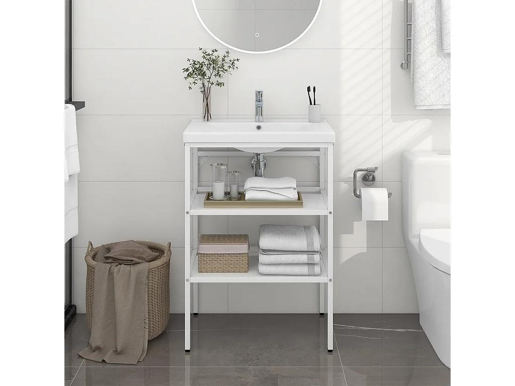 Cadre de lavabo de salle de bain Blanc 59x38x83 cm Fer