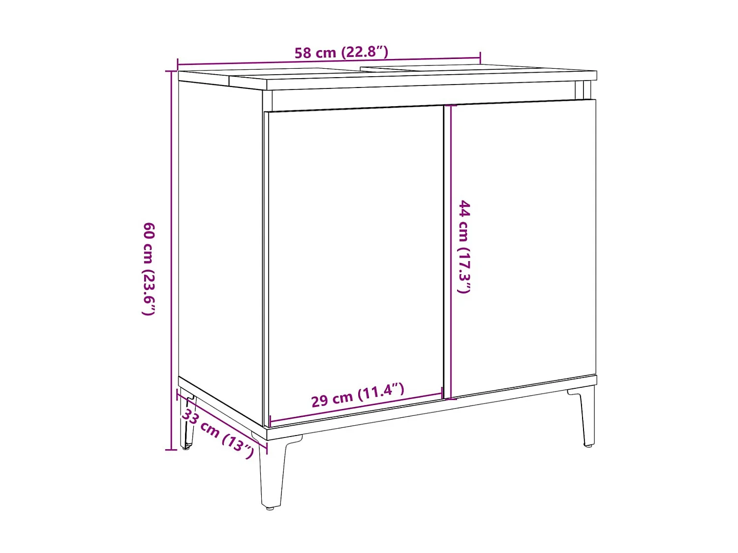 Altholz Waschbeckenunterschrank 58x33x60 cm Holzwerkstoff