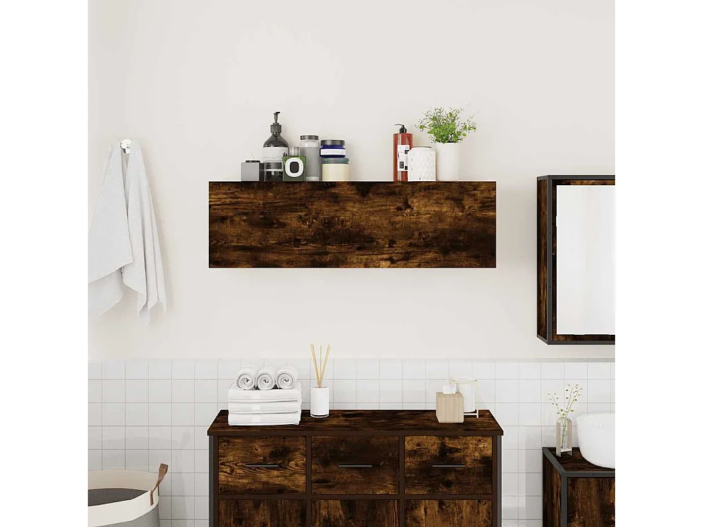 Mueble de baño de pared roble ahumado 100x25x30cm madera de ingeniería
