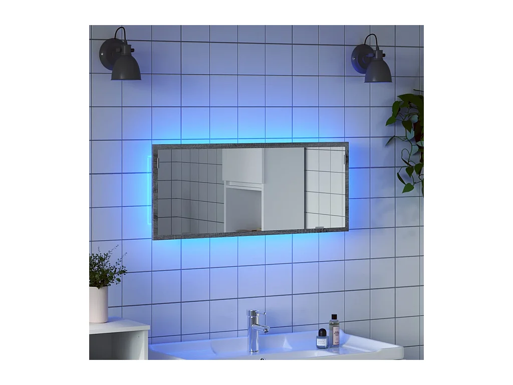Miroir de salle de bain à LED sonoma gris bois d'ingénierie