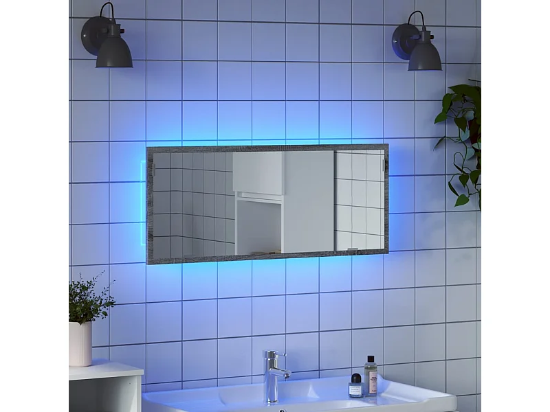Specchio da bagno LED in legno ingegnerizzato grigio Sonoma