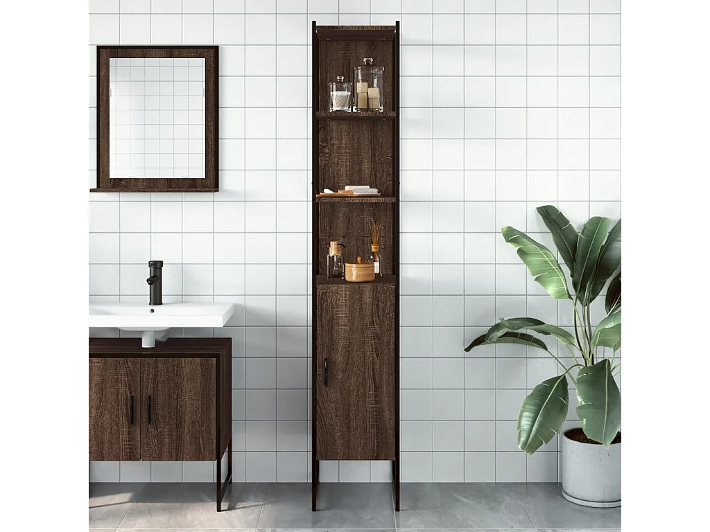 Badezimmerschrank Eiche braun 33x33x185,5 cm Holzwerkstoff