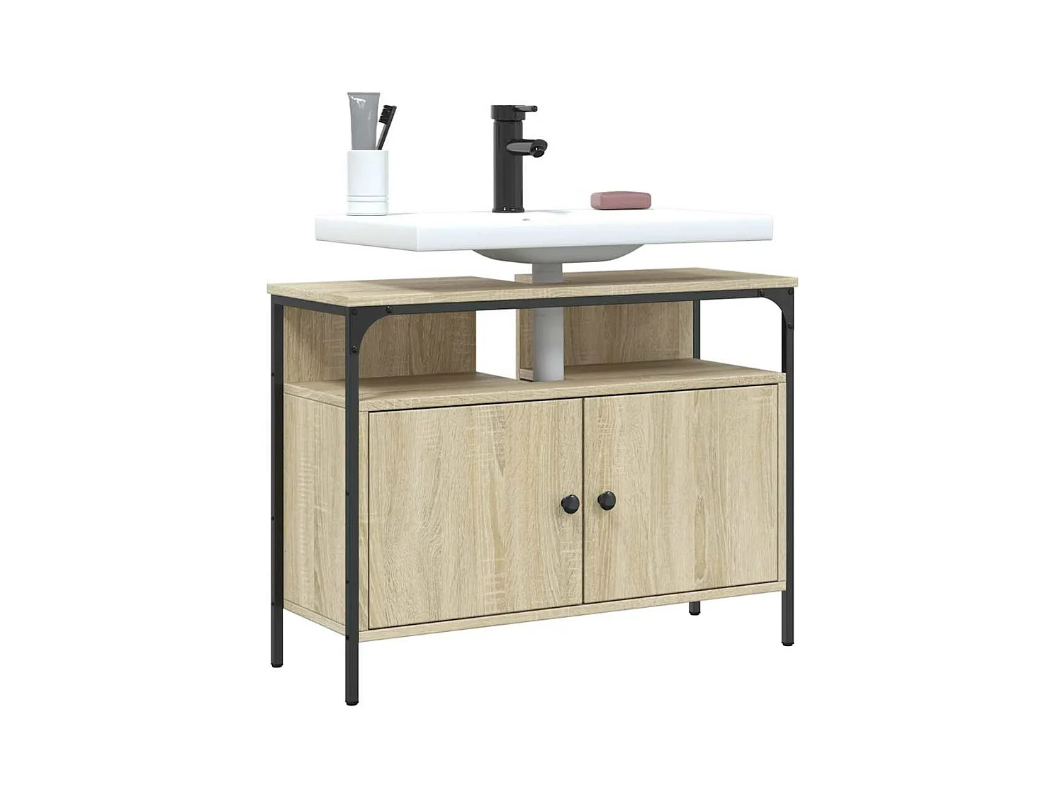 Mueble de baño lavabo roble Sonoma 80x30x60 cm