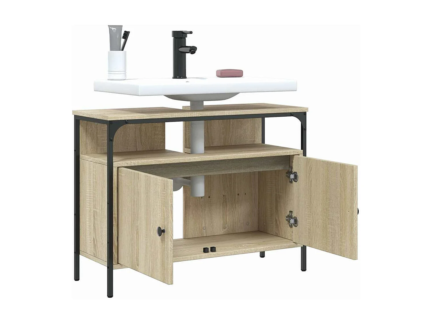 Mueble de baño lavabo roble Sonoma 80x30x60 cm