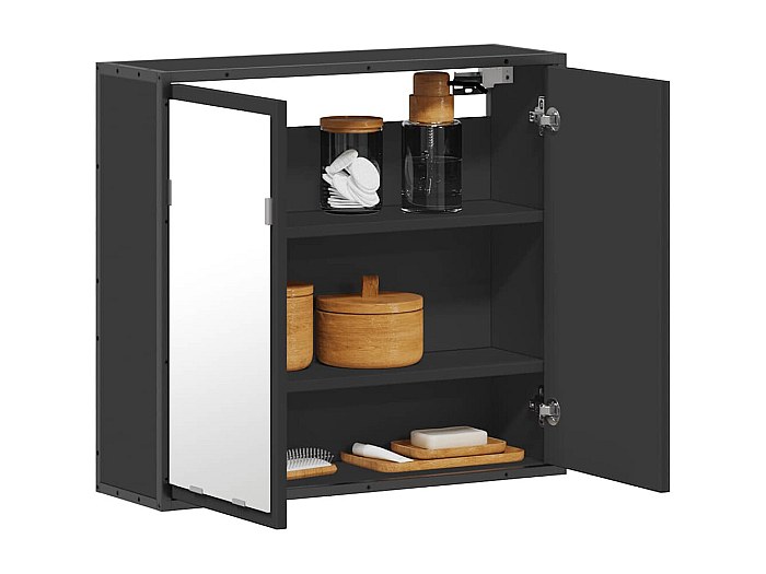 Armoire à miroir de salle de bain noir bois d'ingénierie