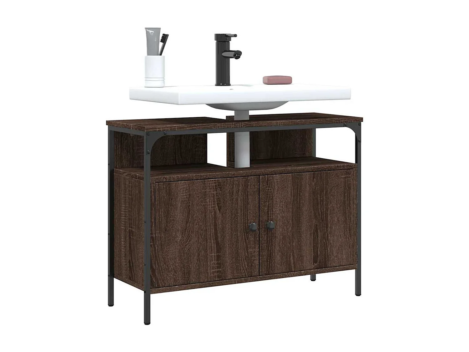 Armoire lavabo de salle de bain chêne marron 80x30x60 cm