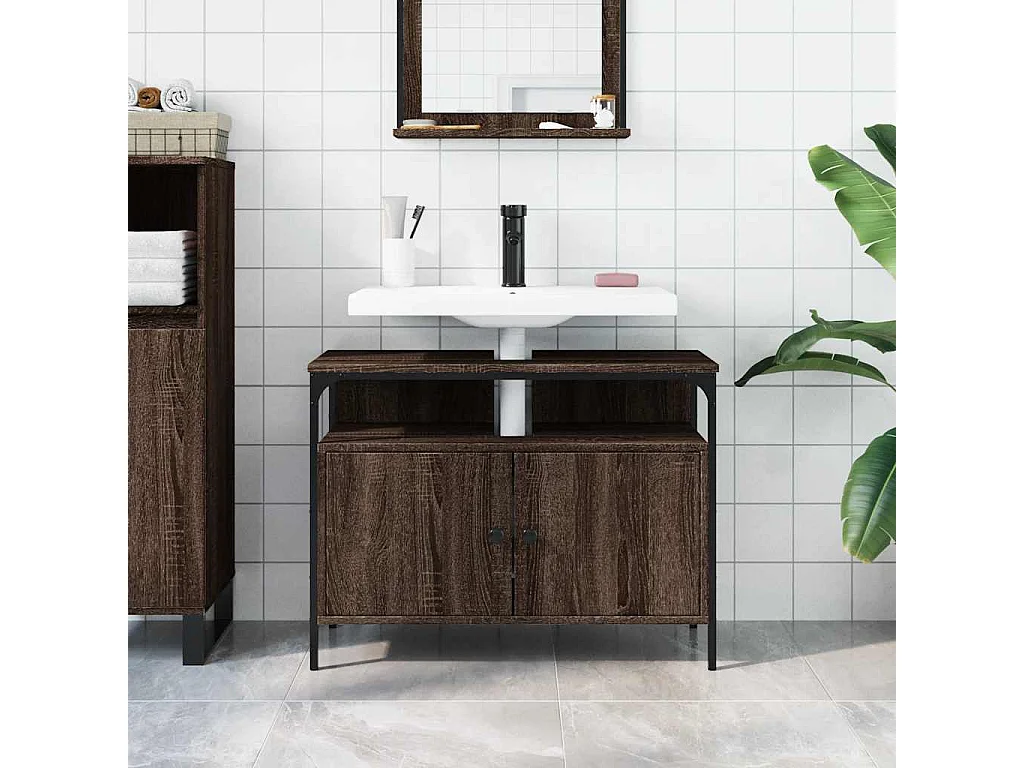 Armoire lavabo de salle de bain chêne marron 80x30x60 cm