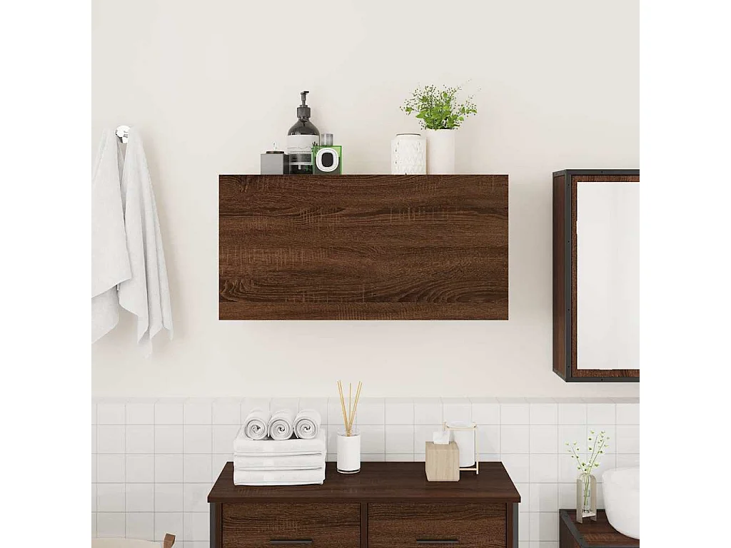 Badkamer wandkast bruin eiken 80x25x40 cm bewerkt hout